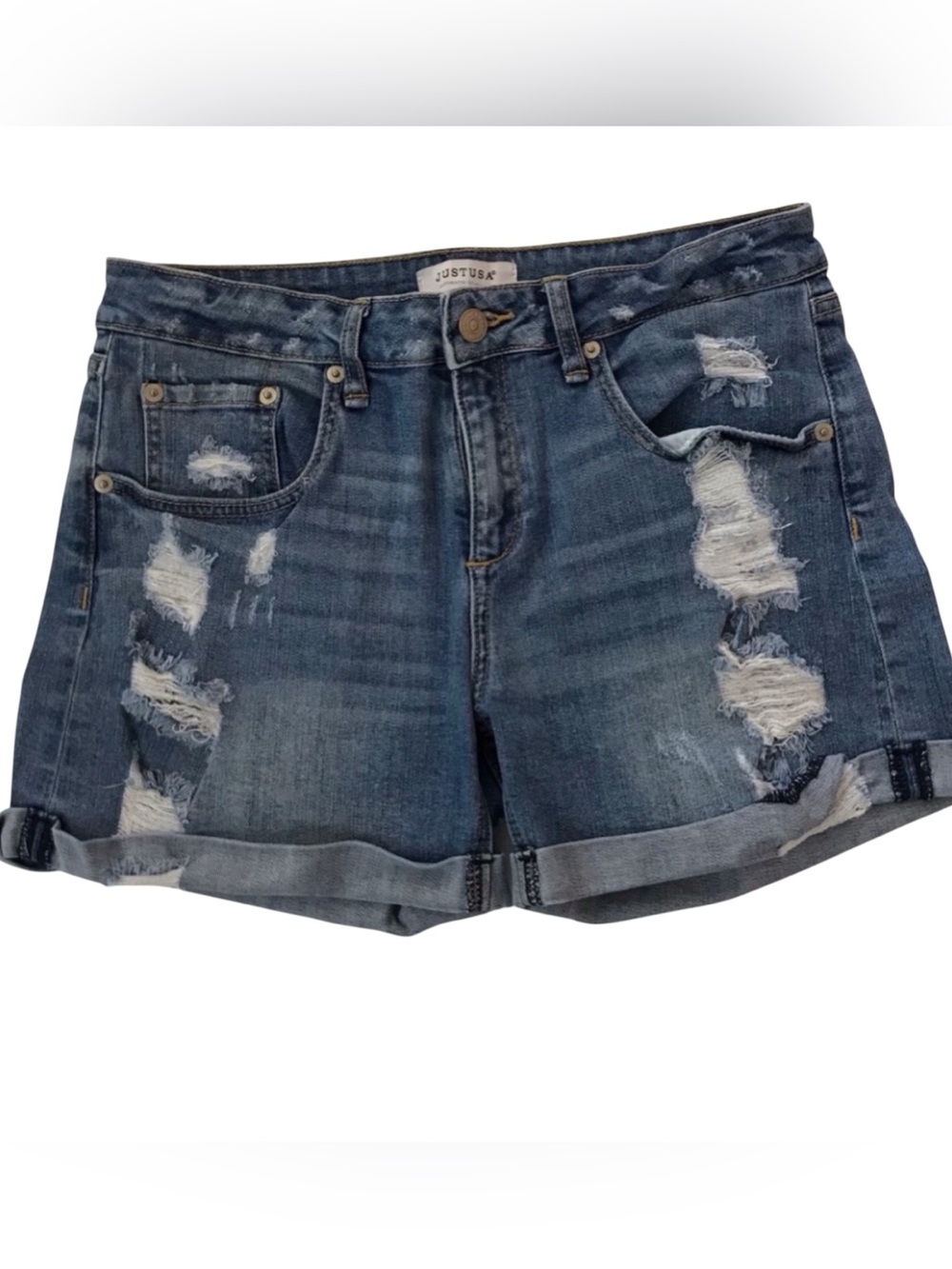 Just USA Distressed Denim Shorts Small Medium Wash Cuffed Stretch Boyfriend